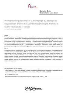 Premières comparaisons sur la technologie du débitage du Magdalénien ancien : Les Jamblancs (Dordogne, France) et l Abri Fritsch (Indre, France) - article ; n°1 ; vol.9, pg 245-262