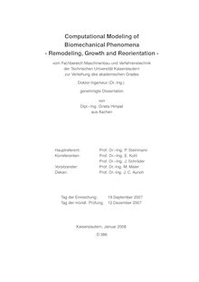 Computational modeling of biomechanical phenomena [Elektronische Ressource] : remodeling, growth and reorientation / von Grieta Himpel