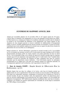 SYNTHESE DU RAPPORT ANNUEL 2010