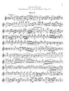 Partition hautbois 1, 2, Symphony No.4, Symfonie č.4, D minor, Dvořák, Antonín