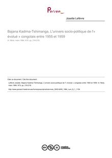 Bajana Kadima-Tshimanga, L univers socio-politique de l « évolué » congolais entre 1955 et 1959  ; n°1 ; vol.8, pg 216-218