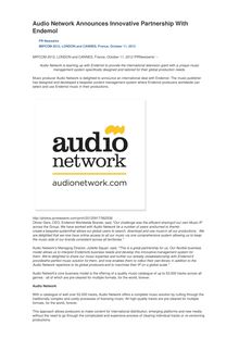 Audio Network Announces Innovative Partnership With Endemol
