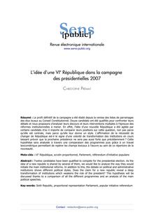 L idée d une VIe République dans la campagne des présidentielles 2007