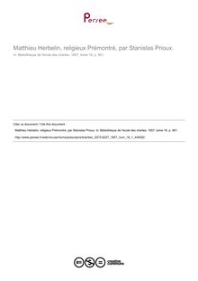 Matthieu Herbelin, religieux Prémontré, par Stanislas Prioux.  ; n°1 ; vol.18, pg 561-561