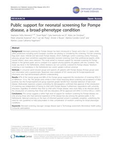 Public support for neonatal screening for Pompe disease, a broad-phenotype condition