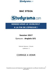Corrigé Bac STD2A 2017 - LV1 Anglais