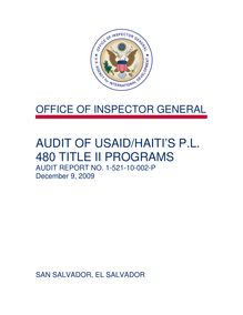 Audit of USAID Haiti’s P.L. 480 Title II Programs