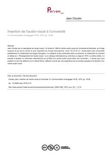 Insertion de l audio-visuel à l université - article ; n°1 ; vol.25, pg 19-36