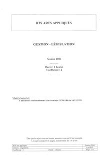 Gestion - législation 2006 BTS Art céramique