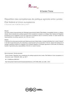 Répartition des compétences de politique agricole entre Lander, État fédéral et Union européenne - article ; n°1 ; vol.268, pg 68-77