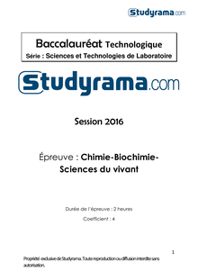 Corrige BAC STL Chimie - biochimie - sciences du vivant 2016