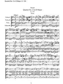 Partition complète, corde quatuor No.2, Divertimento, D major, Mozart, Wolfgang Amadeus