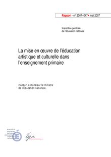 La mise en oeuvre de l éducation artistique et culturelle dans l enseignement primaire