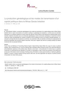 La production généalogique et les modes de transmission d un capital politique dans le Minas Gerais brésilien - article ; n°1 ; vol.31, pg 4-28