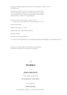 The works of John Dryden, $c now first collected in eighteen volumes. $p Volume 05