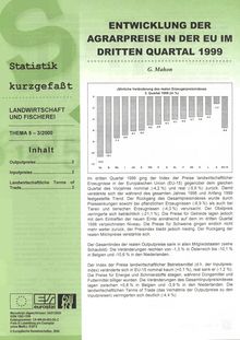 Statistik kurzgefaßt. Landwirtschaft und Fischerei Nr. 3/2000. Entwicklung der Agrarpreise in der EU im dritten Quartal 1999
