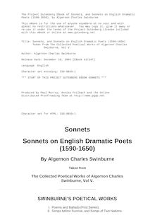 Sonnets, and Sonnets on English Dramatic Poets (1590-1650) - Taken from The Collected Poetical Works of Algernon Charles - Swinburne, Vol V.