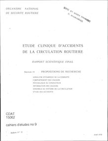 Cahiers d études ONSER du numéro 1 à 66 (1962-1985) - Récapitulatif. : Fascicule VI : Propositions de recherche