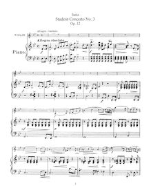 Partition de piano, Student Concerto No.3 pour violon et Piano, Op.12