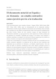 El documento notarial en España y en Alemania – un estudio contrastivo como ejercicio previo a la traducción
