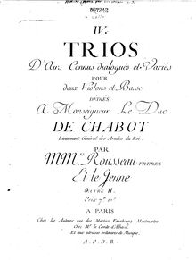 Partition violoncelle, 4 corde Trios d Airs connus dialogués et variés