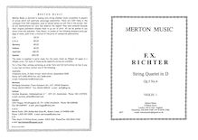 Partition parties complètes, corde quatuor, Op.5 No.4, D major, Richter, Franz Xaver