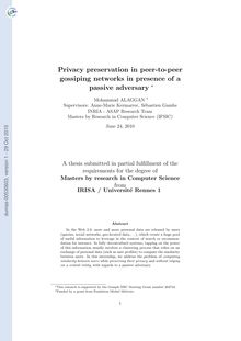 Privacy preservation in peer to peer gossiping networks in presence of a