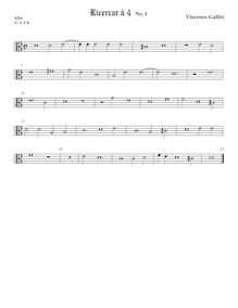 Partition ténor viole de gambe 1 (alto clef), Intavolature de lauto, madrigali e ricercare
