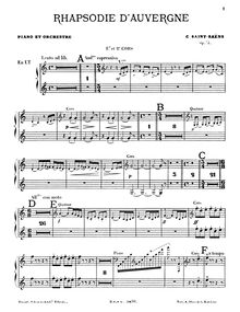 Partition cor 1/2 (en C), Rhapsodie d Auvergne, Op.73, Saint-Saëns, Camille