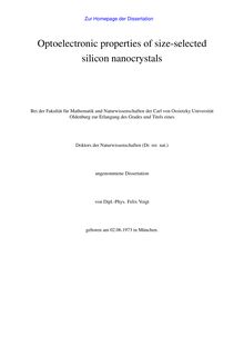 Optoelectronic properties of size-selected silicon nanocrystals [Elektronische Ressource] / von Felix Voigt
