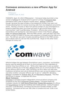 Comwave announces a new ePhone App for Android