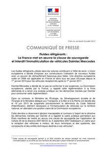 Le communiqué de presse du Ministère de l Ecologie, interdisant la vente de certains modèles de Mercedes. 
