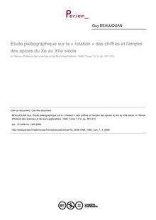 Étude paléographique sur la « rotation » des chiffres et l emploi des apices du Xe au XIIe siècle - article ; n°4 ; vol.1, pg 301-313