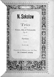 Partition complète, corde Trio, Op.45, D minor, Sokolov, Nikolay