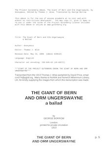 The Giant of Bern and Orm Ungerswayne - a Ballad
