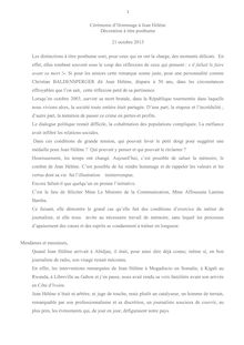 Discours de la Grande chancelière de Côte d Ivoire, Henriette Diabaté, à l occasion de l hommage posthume à Jean Hélène, le 21 octobre 2013