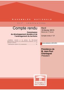 Compte rendu de la Commission du développement durable et de l’aménagement du territoire du 19 février 2013