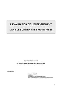 L évaluation de l enseignement dans les universités françaises : rapport suivi de l avis du Haut conseil de l évaluation de l école