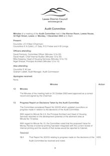 Audit Committee Minutes, 1 December 2003