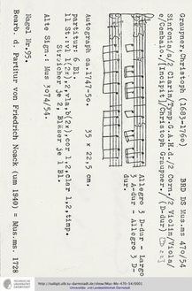 Partition complète et parties, Sinfonia en D major, GWV 543