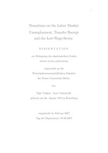 Transitions on the labor market [Elektronische Ressource] : unemployment, transfer receipt and the low wage sector / von Arne Uhlendorff