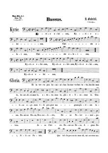 Partition Bassus , partie (monochrome), Missa brevis quatuor vocum
