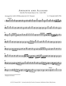 Partition basse enregistrement , Trio Sonata, B minor, Handel, George Frideric
