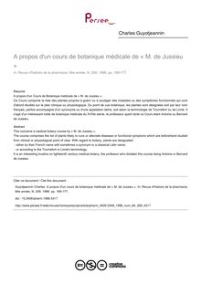 A propos d un cours de botanique médicale de « M. de Jussieu » - article ; n°309 ; vol.84, pg 169-177