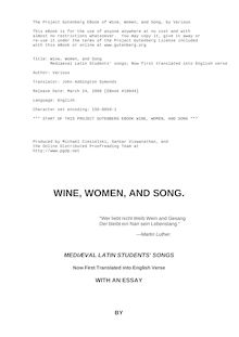 Wine, Women, and Song - Mediaeval Latin Students  songs; Now first translated into English verse