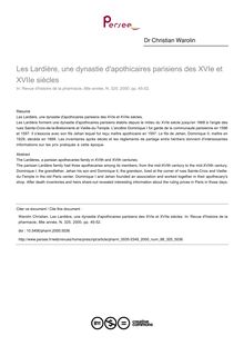 Les Lardière, une dynastie d apothicaires parisiens des XVIe et XVIIe siècles - article ; n°325 ; vol.88, pg 45-52