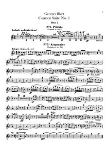 Partition hautbois 1, 2 (Doubling anglais cor), Carmen  No.1, Bizet, Georges