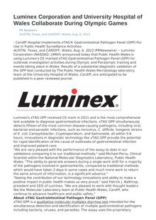 Luminex Corporation and University Hospital of Wales Collaborate During Olympic Games