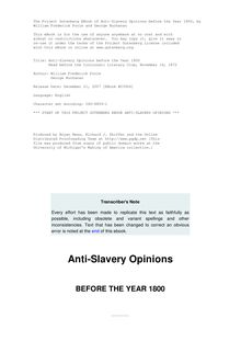 Anti-Slavery Opinions before the Year 1800 - Read before the Cincinnati Literary Club, November 16, 1872