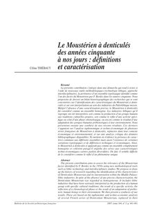 Le Moustérien à denticulés des années cinquante à nos jours : définitions et caractérisation  - article ; n°3 ; vol.104, pg 461-481